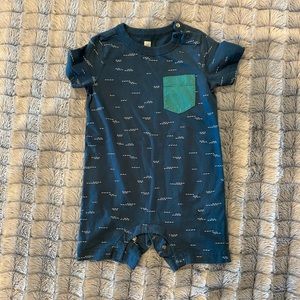 Boys Tea Collection blue shorts romper, 12-18 mo